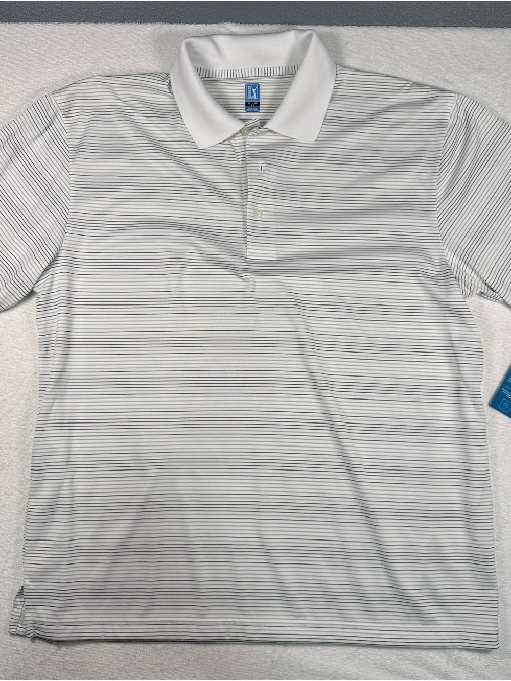 PGA Tour White Polo with Thin Gray Stripes